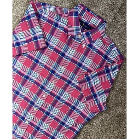 Polo Ralph Lauren Other - Polo Ralph Lauren Mens Large Slim Fit Short Sleeve Plaid‎ Button Up Shirt Cotton